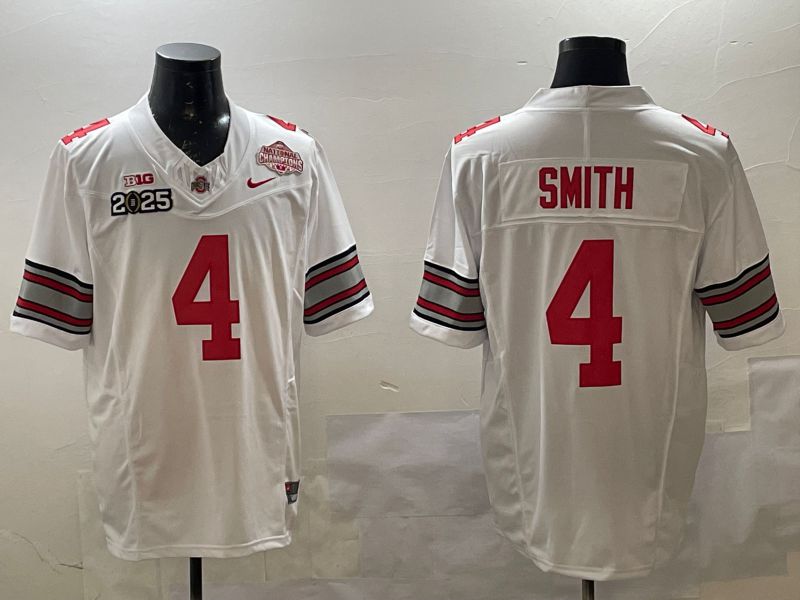 Men Ohio State Buckeyes #4 Smith White Three generations Nike 2025 NCAA Jersey style 2